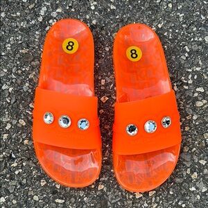 Karl Lagerfeld Orange Slide Sandals with Silver Accents